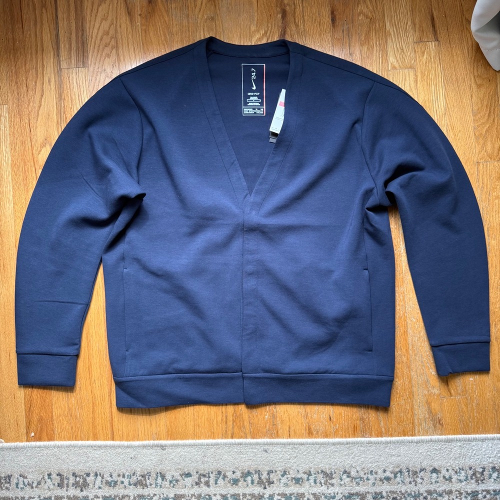 Nike 24.7 ImpossiblySoft Cardigan Mens L Tall Navy Dri-FIT HQ6948-451 NWT
